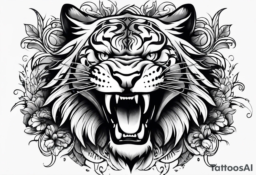 big cat roaring tattoo idea
