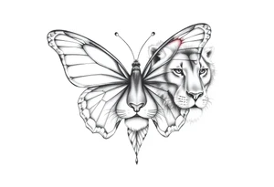 a butterfly half side with lions face tattoo idea