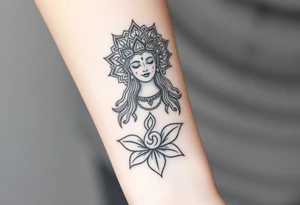 beautiful woman dmt deity with mandala behind head and Om under her tattoo idea