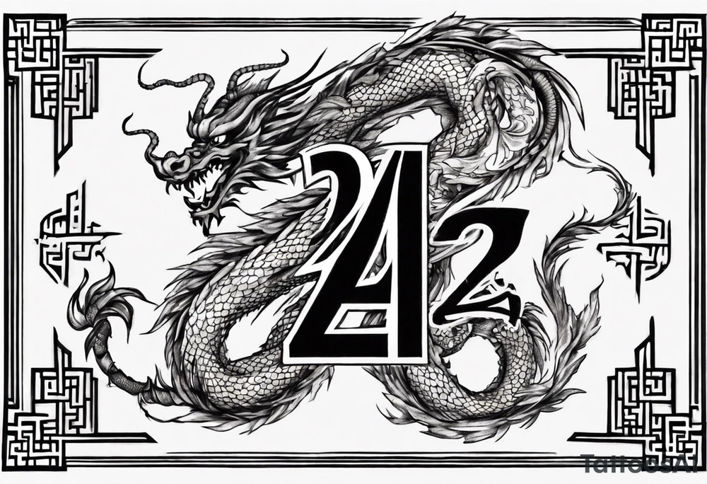 Number 24 with a Chinese dragon around it tattoo idea