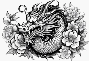 Chinese dragon with flowers tattoo idea