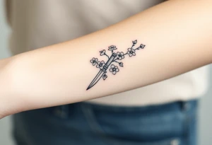 Cherry blossoms dagger tattoo idea