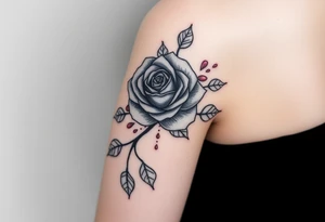 A tattoo on the forearm with a rose that goes around the forearm with space to put clouds red ink with a palm tattoo idea