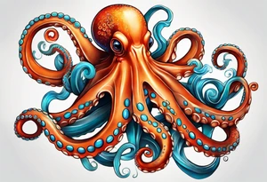 Orange and red Octopus with blue and teal suckers tattoo idea