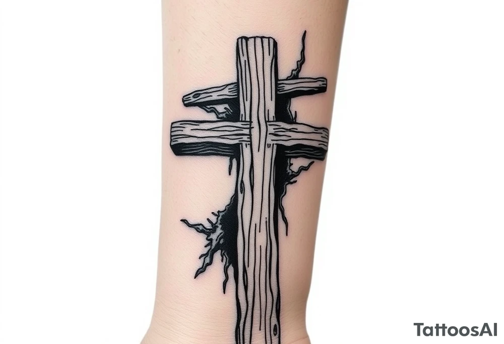 a wooden 12kv pole. Make the pole a cross that has a hidden resemblance to god. tattoo idea