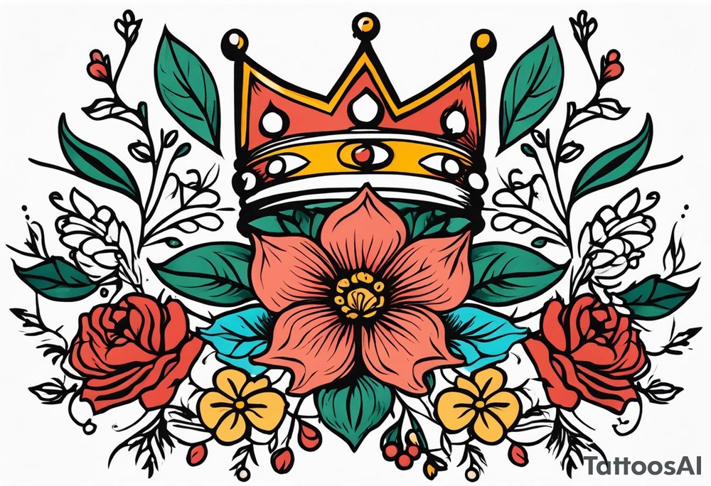 chrisitan
old school vintage simple traditional design 
vintage flowers surrounding crown


bold color simple tattoo idea