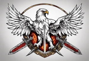 A white hawk with a sword and shield tattoo idea