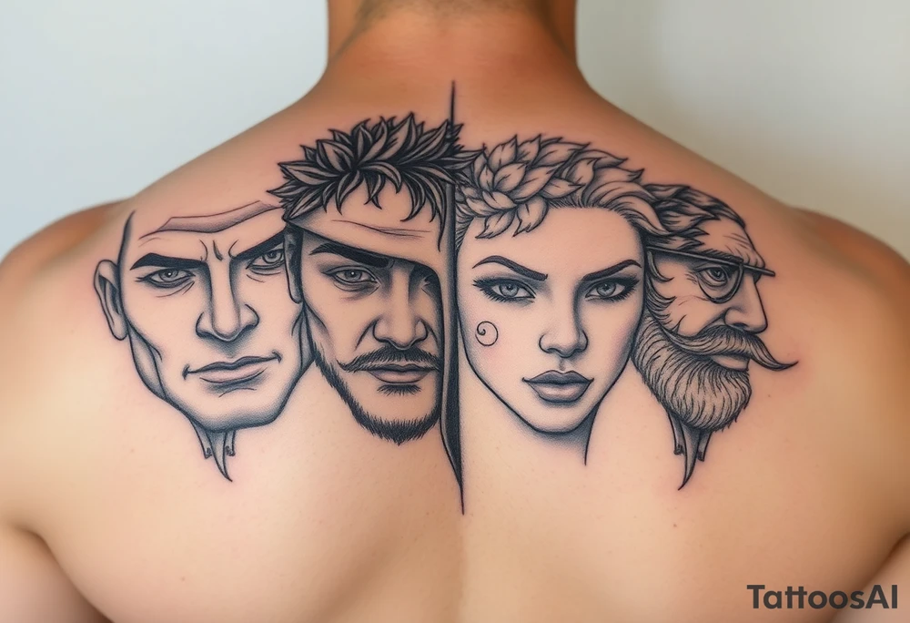 All 4 seasons represented in
 faces tattoo idea