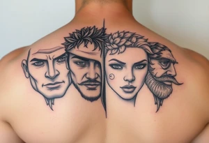 All 4 seasons represented in
 faces tattoo idea