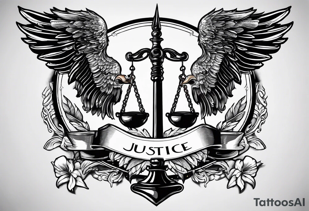 justice emblem with knife and scale tattoo idea