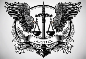 justice emblem with knife and scale tattoo idea