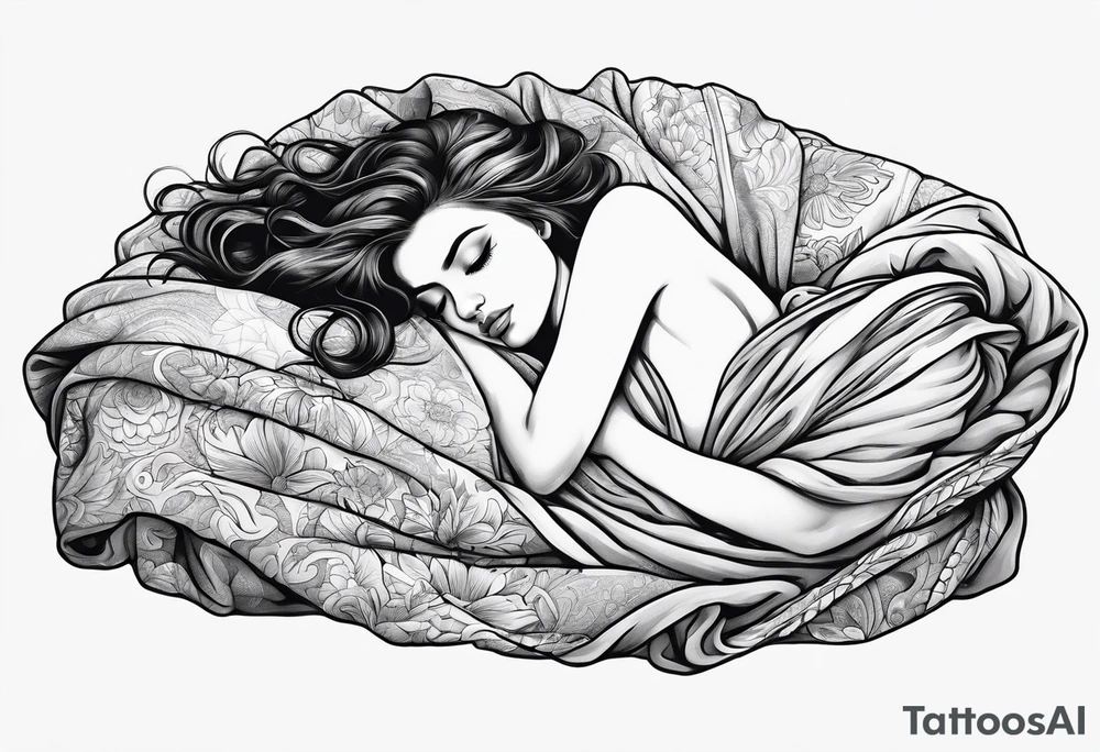 full body girl sleeping in blanket tattoo idea