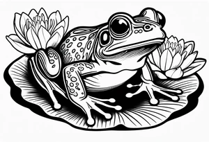 Frog on Lilly pad with water and flowers tattoo idea