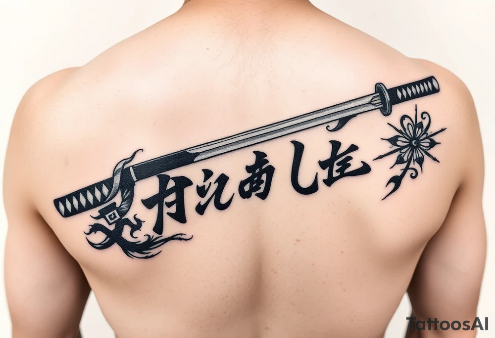Katana and fabled written in korean tattoo idea