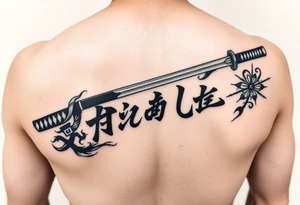 Katana and fabled written in korean tattoo idea
