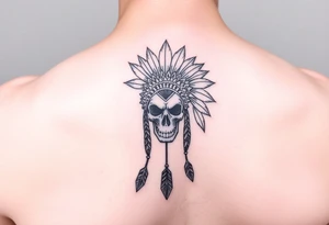 Native American skull with head dress and arrows below tattoo idea