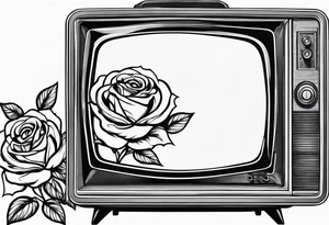 Fine line simple Retro TV with roses tattoo idea