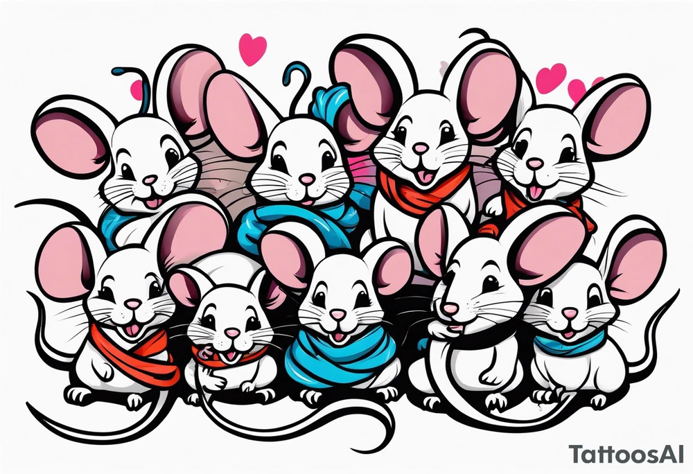 A collection of rats or mice whose tails are intertwined and bound together in some way. tattoo idea