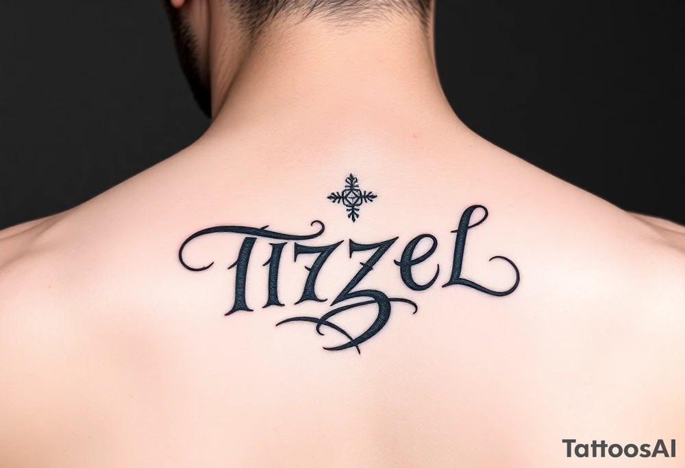 The name ITZEL sideways with a. Design on arm tattoo idea