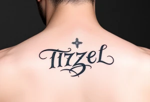 The name ITZEL sideways with a. Design on arm tattoo idea