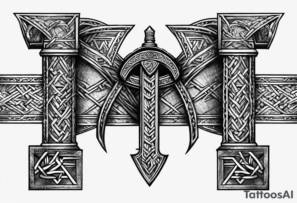 Valhalla sword  axe Valknut barbed wire chains tattoo idea