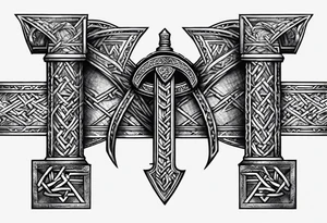 Valhalla sword  axe Valknut barbed wire chains tattoo idea