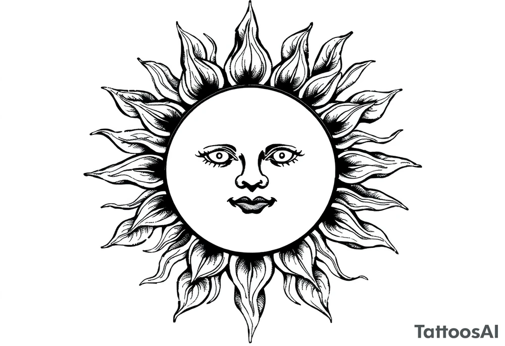 Sun with stem and leaves tattoo idea