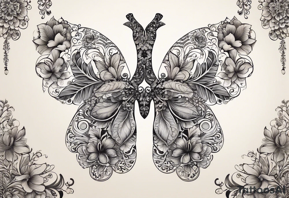 intricate and artistic arrangement of flowers and ornamental patterns that come together to form the shape of human lungs. The design should have a balance of delicacy and detail, with vibrant floral elements seamlessly intertwining to mimic the structure of the lungs, including the bronchi branching into floral motifs. Incorporate subtle shading and depth to give the tattoo a dynamic and organic feel, while maintaining elegance and symmetry, embrace by an octopus tattoo idea