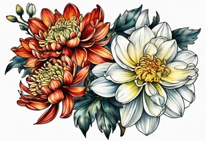Chrysanthemum and Narcissus intertwined tattoo idea