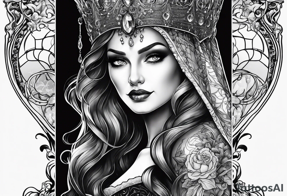full arm sleeve very dark with Elphaba and Glinda tattoo idea full arm sleeve very dark with Elphaba and Glinda tattoo idea