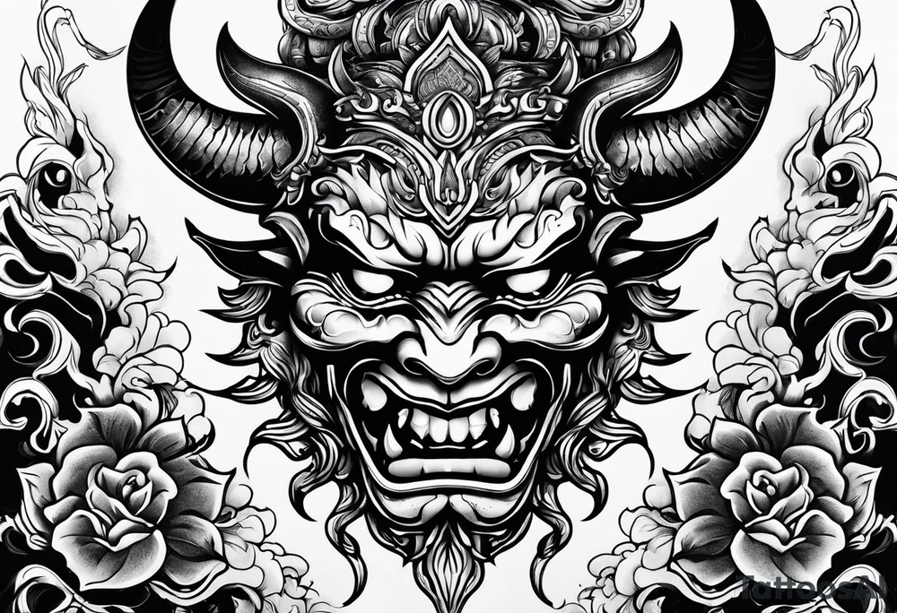 japanese demon face tattoo idea