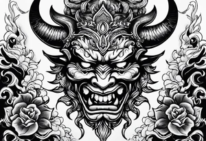 japanese demon face tattoo idea