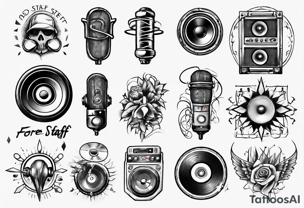 speaker, staff, dj, forearm tattoo idea