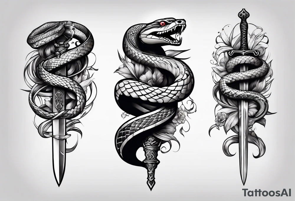 snake wrapped around a dagger tattoo idea