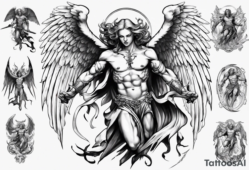 Archangel fighting demon tattoo idea