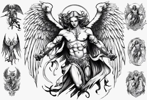 Archangel fighting demon tattoo idea