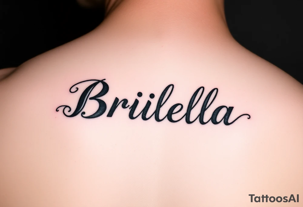 "Briella" in gothic yet feminine font on thumb tattoo idea