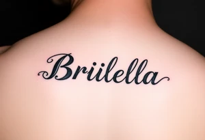 "Briella" in gothic yet feminine font on thumb tattoo idea