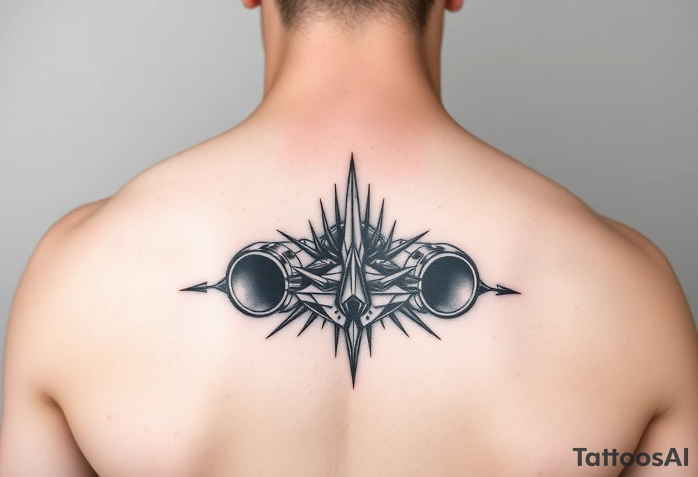 a back tattoo that looks like an exhaust vent tattoo idea