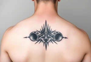 a back tattoo that looks like an exhaust vent tattoo idea