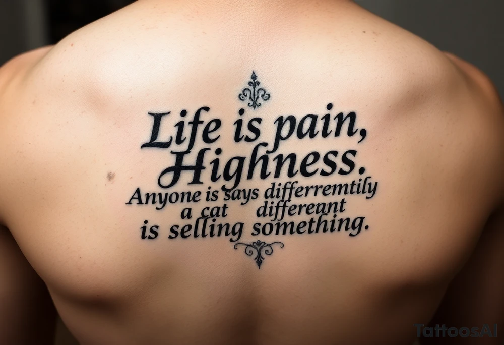 “Life is pain, Highness. Anyone who says differently is selling something.”
Scroll font tattoo idea