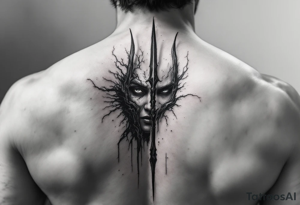 face behind trident tattoo idea