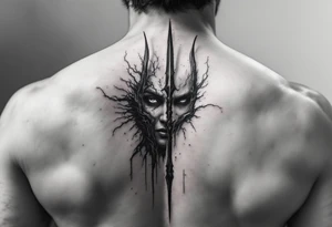 face behind trident tattoo idea