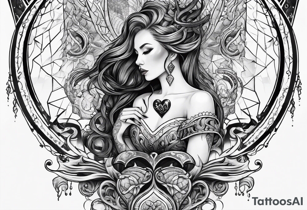 Long tattoo for arm. Lovecraftian creature, protecting a heart. tattoo idea