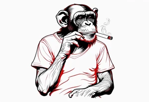 Chimpanzee smoking a cigarette, full body, red hues tattoo idea