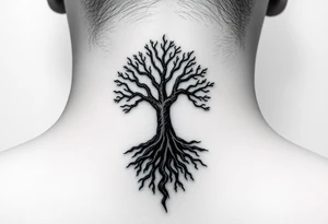 mystical tree of life with cosmic roots and celestial branches tattoo idea
