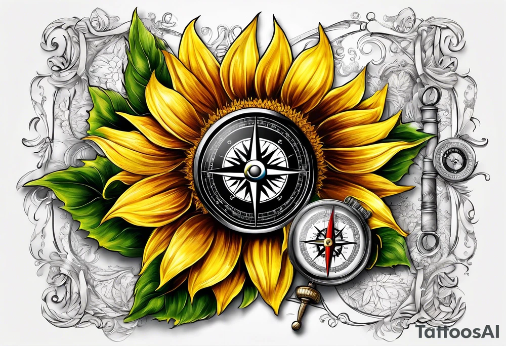 Sunflower and a compass, with the words "To Thine Own Self Be True" tattoo idea
