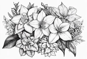 Narcissus, Poinsettia, Holly, Gladiolus, Poppy tattoo idea