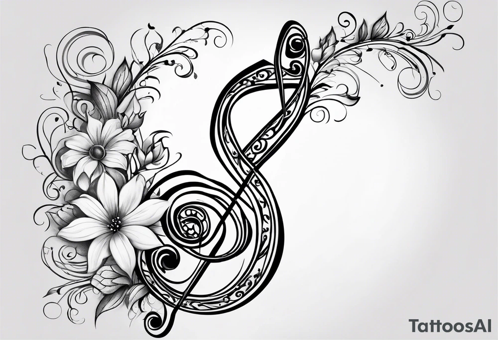 Treble clef, flowers tattoo idea