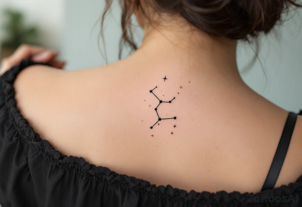 A minimalist Capricorn constellation in fine black lines, accented with tiny gold stars for a touch of elegance. tattoo idea